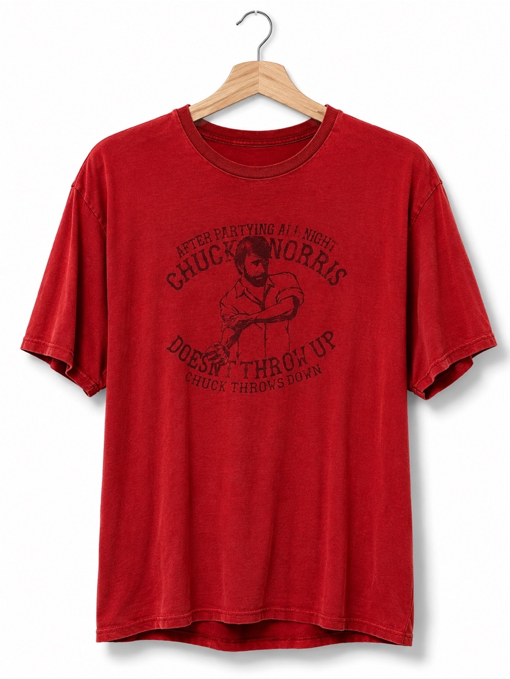 Chuck Norris Throws Down Red Graphic T-Shirt Approx Large Funny Y2K Meme Tee
